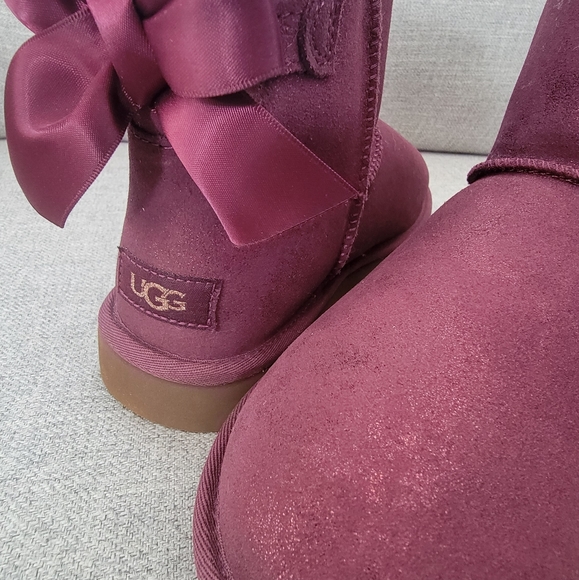 UGG Mini Bailey Bow Boot In Glimmer Maroon - Picture 7 of 7